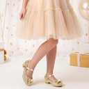 Furdeour Girls Dress Shoes Mary Jane Wedding Flower Bridesmaids Heels Glitter Princess Shoes for Kids Toddler (Gold)