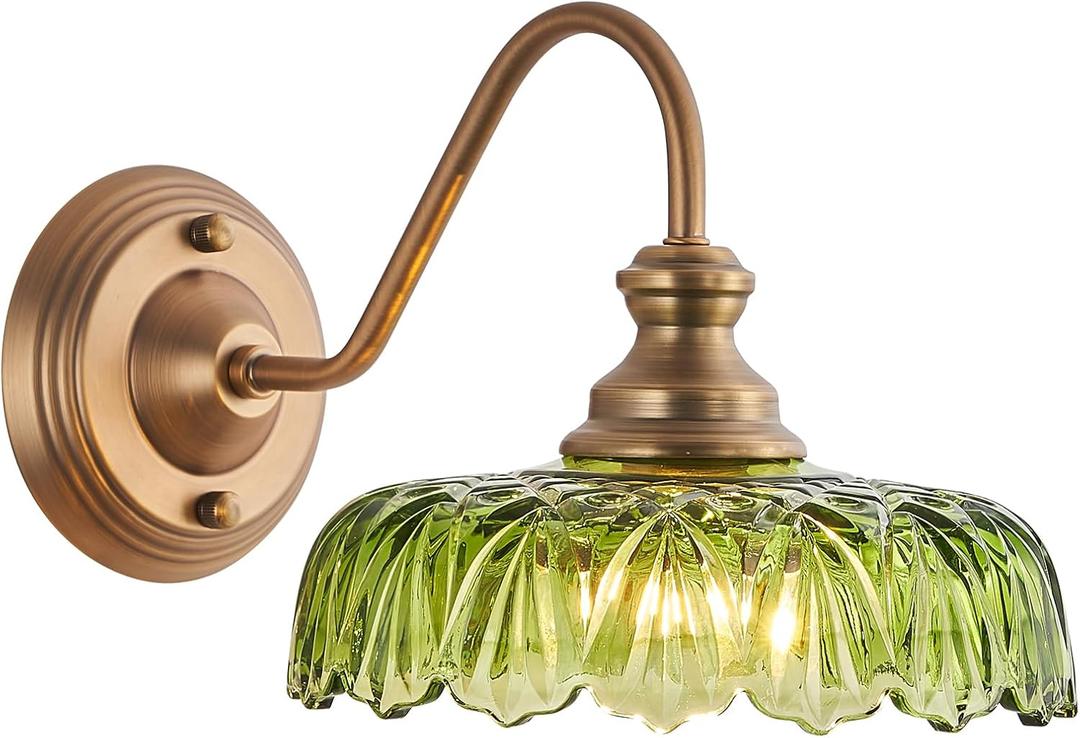 HDDFL Modern Wall Scone Bedside Wall Lamp Green Glass Bedroom Light Fixtures in Door Lighting Fixture for Living Room Hallway Corridor (9.8in, Brass and Green)