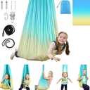 Sensory Swing, Indoor & Outdoor Sensory Swing for Kids & Adults, Double Layer Therapy Cuddle Swing for Kid with Autism, Holds up to 300lbs, Blue (Green)