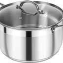 Kirecoo Stainless Steel Stock Pot - 5 Quart Heavy Duty Induction Cooking Pot with Visible Lid for Pasta, Soup, Spaghetti, Nonstick Thick Bottom Big Stockpot, Deep Cookware for Canning, Boiling, Simmer
