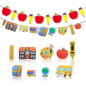 Back to School Decorative Banner Set, Apple and Pencil Banner with School Supply Design, Classroom Welcome Decor