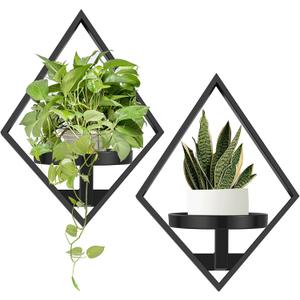 Sbosbo Wall Plant Holder, 2 Pack Metal Floating Shelves Indoor, Window Sill Plant Shelf for Bedroom Bathroom Living Room Home Office