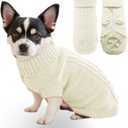 Small Dog Sweater with Hind Leg Straps & Knit Turtleneck, Winter Warm Dog Clothes for Small Dogs and Cats, Pet Sweater for Bulldog, Chihuahua, Yorkie, Pug, Kitten (White Dog Sweater, Large)