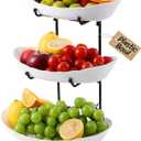 Fruit Bowl for Kitchen Counter - 3 Tier Fruit Basket with Black Stand, Tiered Fruit Stand for Countertop, Snack, Nuts, Cake, Dessert, Small & Cute (Kid-Friendly Plastic, Black)