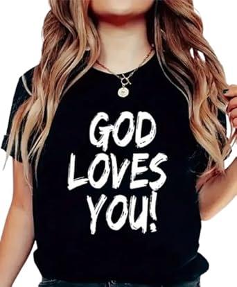 Medium Black  Women's Christian Faith TShirt  God Loves You