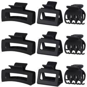 CHANDAT 3 Style Hair Claw Clips 9 pcs Medium Claw Clips Hair Clips for Women Rectangle Claw for Thick Hair Square Hair Clips for Thin Hair Accessories for Women (Black)