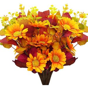 5 Bundles Fall Artificial Flowers Faux Floral Bouquet Arrangements Fake Mums Silk Sunflowers with Autumn Eucalyptus Stems Plants for Home Indoor Table Festival Decoration