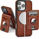Compatible with MagSafe iPhone 16 Pro Max Case Wallet with AirTag Holder,2 in 1 PU Leather Magnetic Detachable RFID Blocking Credit Card Holder Flip Cover Kickstand for Men Women,Brown