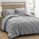 UNIKOME Queen Comforter Set Gray/Light Gray - Ultra Soft Boho Pintuck Down Alternative Bedding Set for All Seasons, 3 Pieces Lightweight Warm Pinch Pleat Bed Set with Comforter, 2 Pillowcases