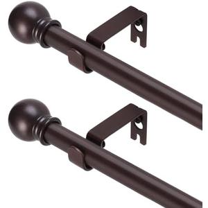 GXOACKJ 2 Pack Brown Curtain Rods for windows 32 to 48 inch, 5/8 inch Splicing Heavy Duty Metal Curtain Rod Set with Brackets
