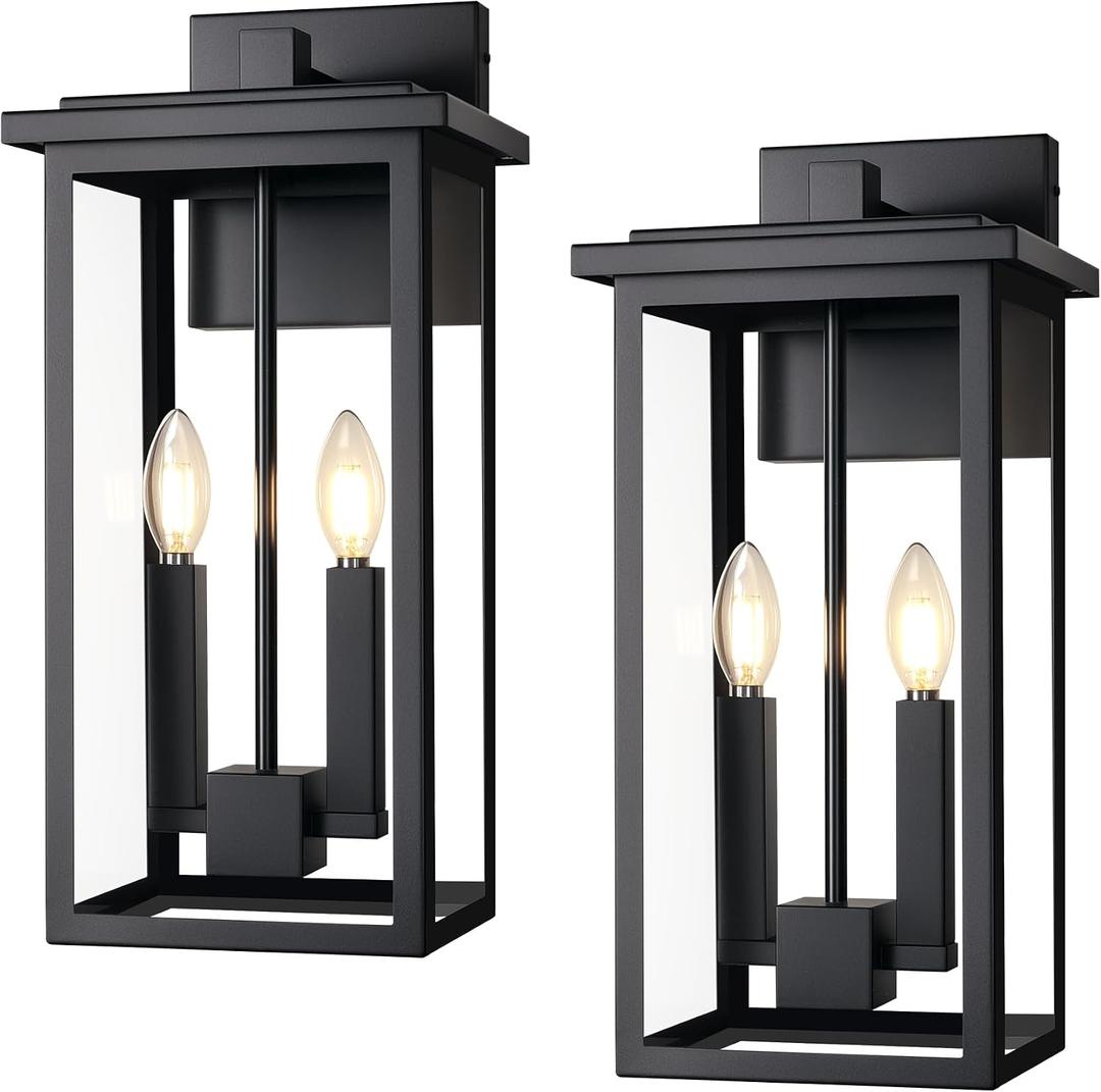 Large Modern Exterior Lighting Fixtures Porch Lights Outdoor Sconce Lights Outdoor Wall Lantern Outside Light Fixtures for House,Front Door,Garage Light Wall Mount Waterproof 2 Pcs E12 Base