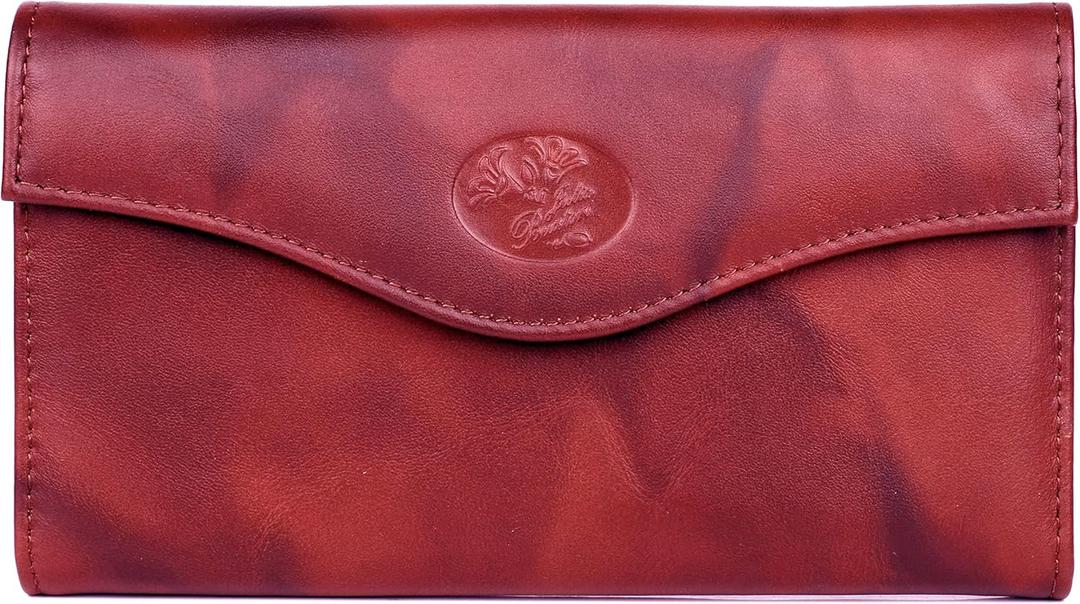 Julia Buxton Heiress Leather Organizer Clutch Handbag Wallet with RFID Blocking, Red