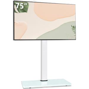 AOKCOS Swivel TV Floor Stand for 43-75 Inches TVs, 10 Level Height Adjustable Corner Extra Tall TV Stand Mount for Living Room/Bedroom, Holds up to 110 lbs,MAX VESA 600x400mm,White