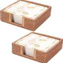 2 Pack Rattan Napkin Holder Square, Napkin Holders for Paper Napkins, 7.5" x 7.5" x 2.5", Wicker Napkin Tray, Woven Guest Towel Holder for Restaurant/Kitchen/Bathroom Napkin Holder for Table