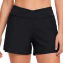 Women's Swim Shorts Bathing Suit Shorts High Waisted Bikini Bottoms Swimsuit Board Short Tankini Swimwear Bottoms (Medium, Black)