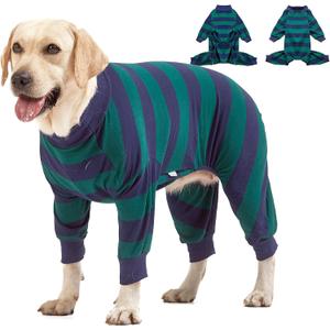 LovinPet Large Dog Pajamas Bodysuit, Lightweight Stretchy Knit Pullover Dog Onesie, Pet Pajamas for Dogs, Green and Black Stripe Print Dog Shirt, UV Protection, Stop Shedding for Dogs, Pet PJ's, 3XL