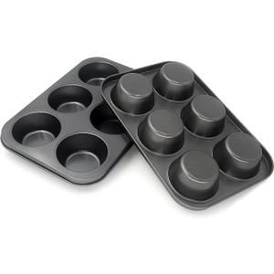 Non-Stick Jumbo Muffin Pans, 6-Cup Set of 2 Baking Pans for Extra-large Muffins & Cupcakes