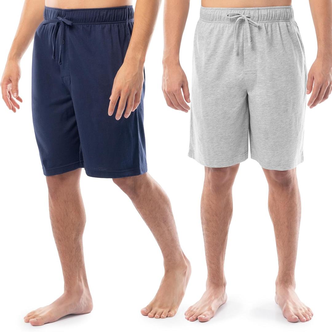 Fruit of the Loom Men's 2-Pack Jersey Knit Sleep Pajama Shorts (XX-Large, Navy/Light Grey Heather)