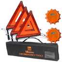 iMonse Warning Safety Triangle Kit, Emergency Roadside Warning Reflective Triangle 3 Packs with 2 LED Road Flare Light, Foldable with Storage Case for Roadside Breakdowns Emergenc