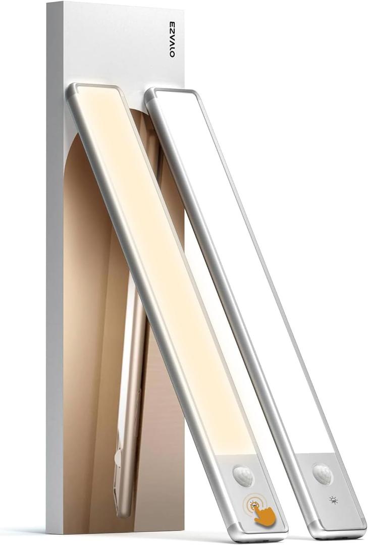 EZVALO 11.8-inch Under Cabinet Lighting, 3 Color Temperatures, Rechargeable Motion Sensor Light Indoor, LED Magnetic Lights with Dimmable for Kitchen, Stairs, Pantry, Closet (Silver)