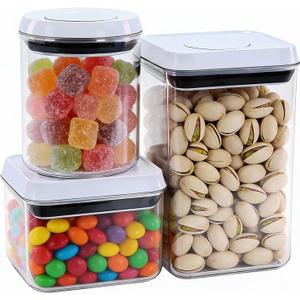Pop Airtight Food Storage Containers with Lids, Push Button Seal BPA-Free for Kitchen Pantry Organization, 3 Pcs 0.65Qt/0.7Qt/1.8Qt for Cereal, Flour, Sugar, Snacks Dry Food Storage