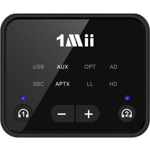 [Upgraded] 1Mii Bluetooth 5.3 Transmitter for TV to 2 Wireless Headphones/Speakers, 100ft Long Range Bluetooth Adapter for TV w/Volume Control, Optical/USB/AUX/RCA Audio Inputs, aptX Adaptive & HD
