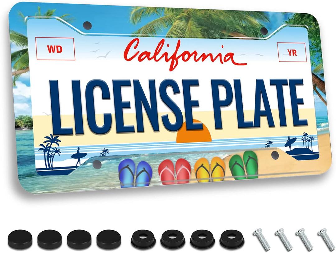 Hawaii Beach Flip Flops License Plate Frame Palm Tree for Car Decorative Parts Stainless Steel Rustproof License Plate for Standard Us Canada License Plate Holder 12x6 Inch (One size)