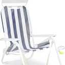 SUNFLOW Shore Thing Premium Beach Chair - Adjustable, Portable, Rust-Resistant, Reclining Beach Chair with UPF 50+ Sun Shade and Drink Holder for The Ultimate in Comfort - Deep Blue Stripe