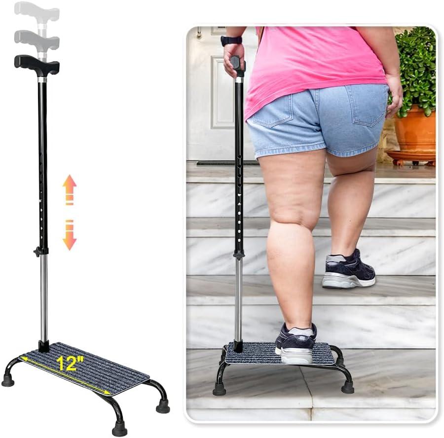 Stair Climbing Cane Lifts for Seniors Half Step Climbing Aid Walker Elevator Stairs Assist Elderly Standing Helper 4 Prong Large Base Quad Walking Sticks Adjustable Stability Balance Devices, 12 X 6 X 29.5-38.5inch