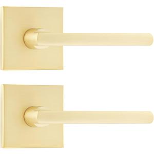 Leydebong 2 Pack Heavy Duty Dummy Door Handle Door Leversets, Dummy Lever, Single Sided Handle for Both Right/Left Handed Doors,Satin Brass Finish