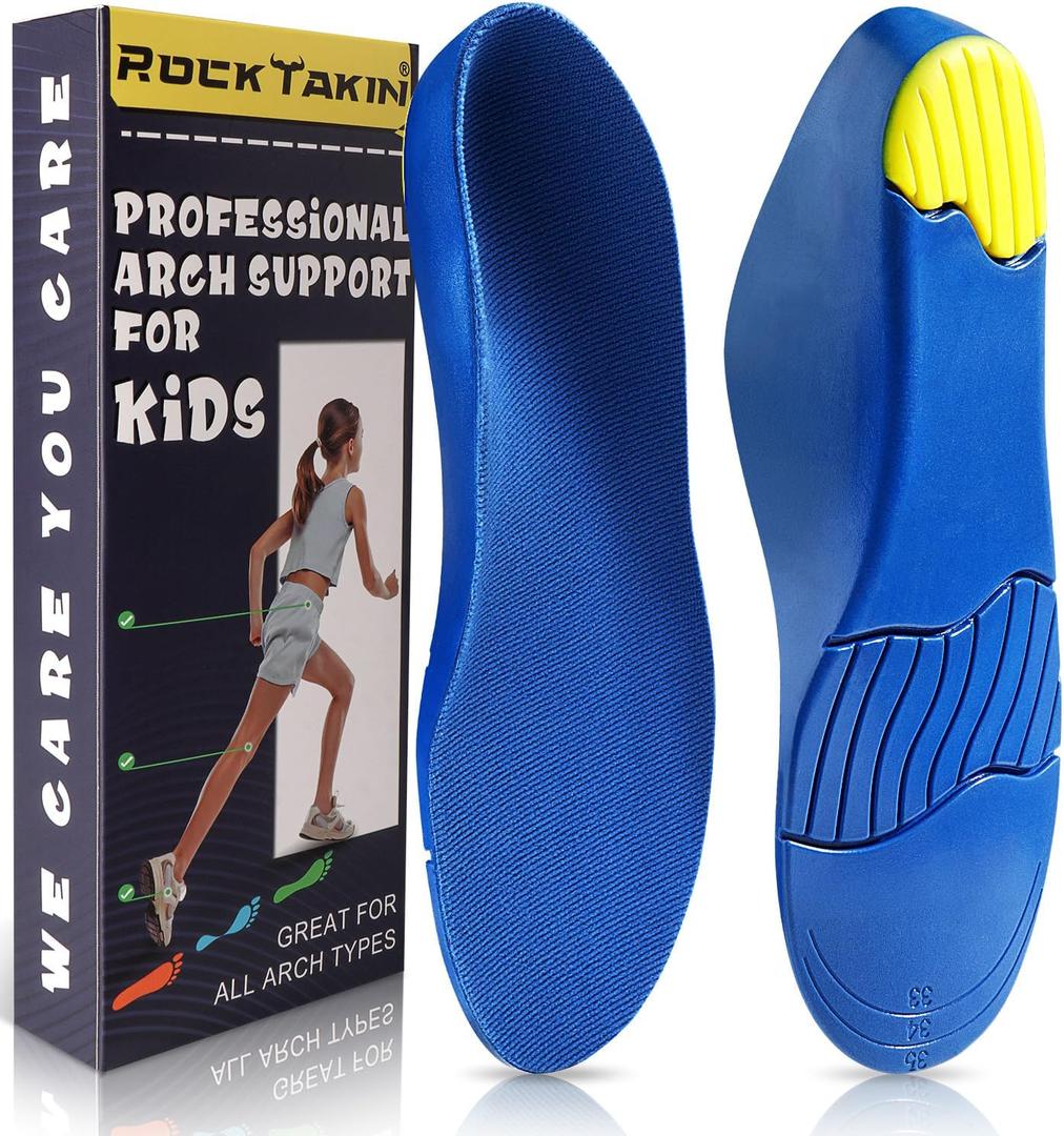 Kids Arch Support Shoe Insoles, Unisex Orthotics Shoe Insoles with PU Foam Cushioning for Flat Feet, Plantar Fasciitis, Heel Pain Relief, XL