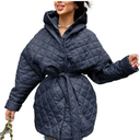 BTFBM Women Button Down Quilted Jacket Coat 2023 Fall Winter Fashion Belt Pockets Removable Padded Hood Puffer Outerwear S Navy