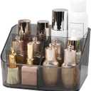 DASITON 5 Slots Makeup Brush Holder, Acrylic Make Up Brush Holder Organizer for Vanity, Bathroom Countertop, Small Makeup Organizer Brush Cup Cosmetic Brushes Storage, Pen Holder for Desk (Grey L)