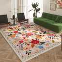 Area Rugs 8x10 Rug for Living Room Clearance Washable Boho Area Rug Non Slip Floral Vintage Low Pile Large Rug for Living Room, Bedroom, Farmhouse, Dining Room, Kids Playroom(Beige)