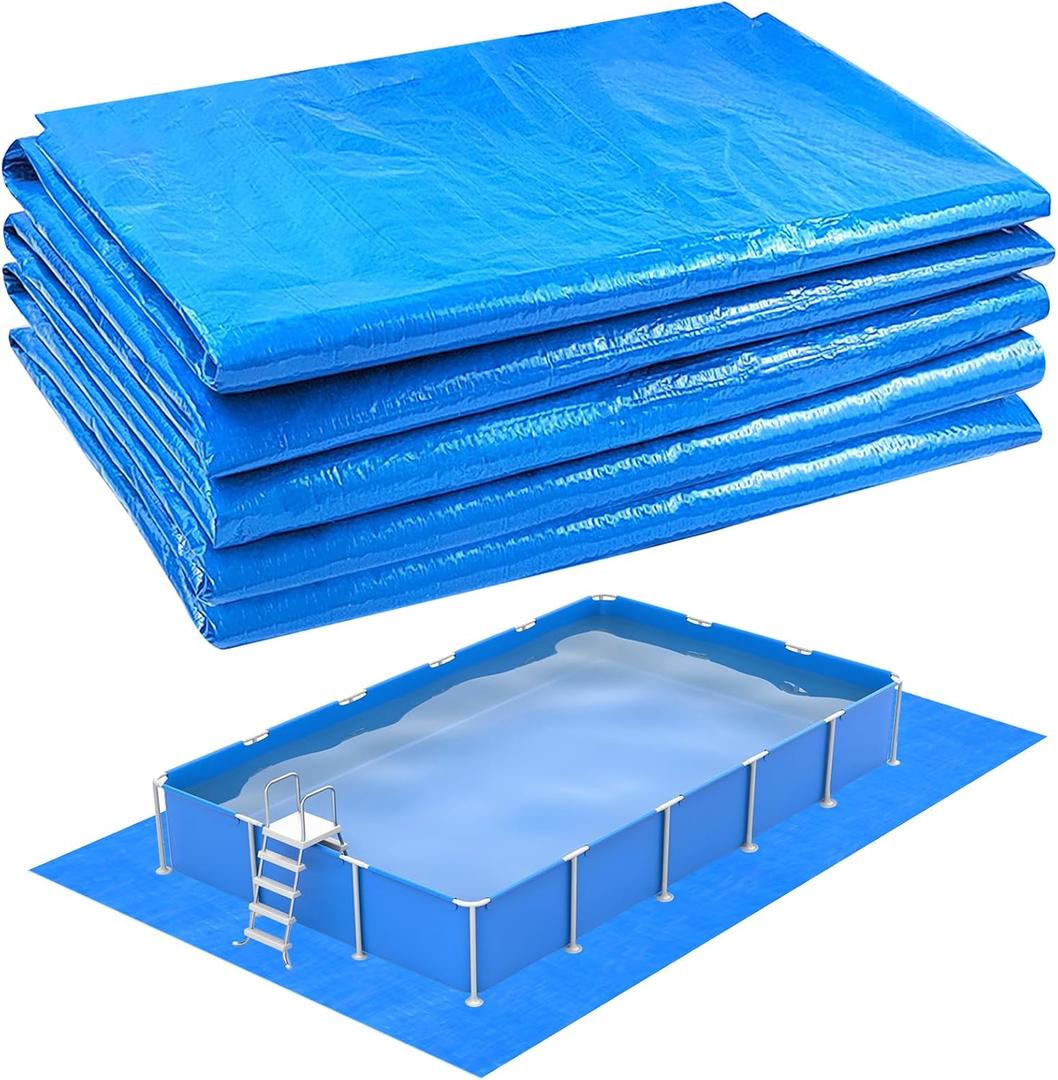 YEXEXINM Rectangular Frame Pool Ground Cloths,14.6x8.3Ft Swimming Pool Waterproof PE Swimming Pool Liner Pad for Protect Above Ground Pool Blanket for Frame Pools Accessories Prevents Punctures