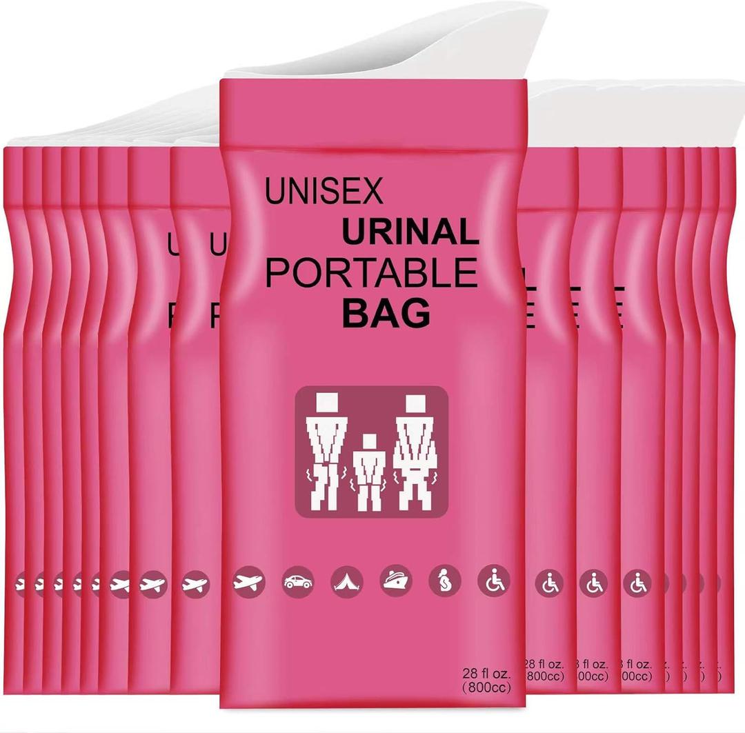 Disposable Urine Bags with Absorbent Pad in Portable Urinal Pee Bags Resealable Unisex for Traffic Jam Travelling On-The-go (Pink12count)