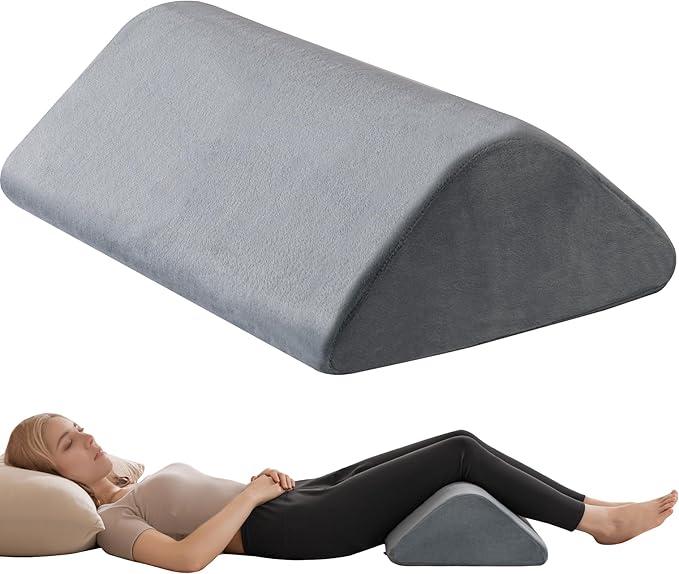 Knee Wedge Pillow 6.3'' for Post-Surgery Recovery-Leg Elevation Support for Sleep Position, Alleviating Lower Back & Hip Pain Enhancing Circulation in Ankles Legs Triangle Pillow with Removable Cover, Gray