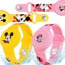 Waterproof AirTag Bracelet for Kids [2 Pack], Cute Cartoon Airtag Holder for Kids with Full Coverage Hidden Design, Silicone Airtag Wristband for Child, Healthy Material Pink + Yellow