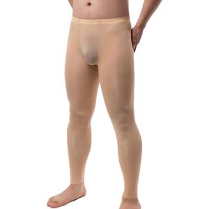 Men's Ice Silk Sheer Leggings Pants Underwear Bottoms Low Rise Elastic Trousers Long Johns (Medium)