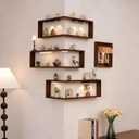 Smart Corner Shelves that Light up Your Space, Set of 3 Corner Floating Storage Shelves,Wooden Wall-Mounted Corner Shelf Display Rack, Space-Saving (Set of 3(LED Light not Included))