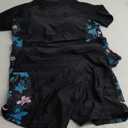 Tournesol Women's Rash Guard 2 Piece Short Sleeve Swim Shirt with Shorts Swimsuit with Bra Bathing Suit Plus Size with Pocket (Large, Pocket & Black & Purple Flower)