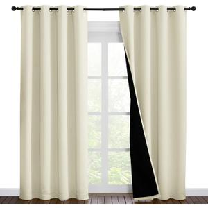 NICETOWN Living Room Completely Shaded Draperies, Privacy Protection & Noise Reducing Ring Top Drapes, Black Lined Insulated Window Treatment Curtain Panels (Beige, 2 Pieces, W55 x L86)