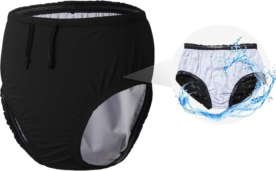 Reusable Swim Diapers for Adults Waterproof Leakproof Incontinence Swimwear Underwear for Men and Women with Special NeedsBlack 2XL