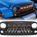 Grill Compatible with The Following Models:Jeep Wrangler 2007-2018 JK JKU Shark Grille Accessories Matte Black with 5 Amber Lights Including Unlimited Rubicon Sahara Sport
