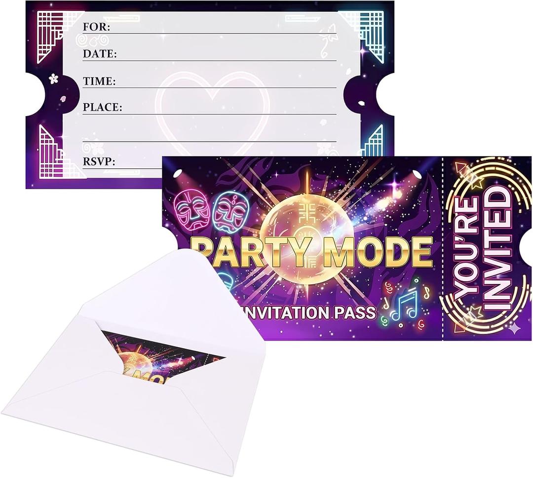 2 x 20pcs Kpop Theme Birthday Invitations Cards, Kpop Theme Birthday Decorations,Party Invitations With White Envelopes, Movie Vip Party Invitations for Boy Girls-Purple, 5.9 x 3 inches