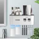 Toothbrush Holders for Bathrooms Wall Mounted, 6 Slot Toothbrush Holder with 2 Automatic Toothpaste Dispensers, 2 Magnetic Cups, Large Capacity Bathroom Organizer, Wall Storage with Drawer, White