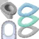 Bathroom Soft Thicker Warmer Stretchable Washable Cloth Toilet Seat Cover Pads (3)