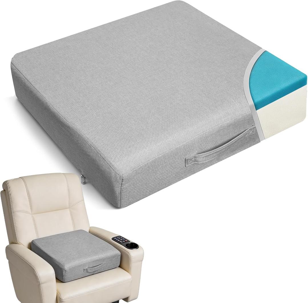 Gel Memory Foam Recliner Cushions for Elderly 19.7x19.7x4.7inch Dual-Layer Gel Memory Foam Non-Slip with Handle