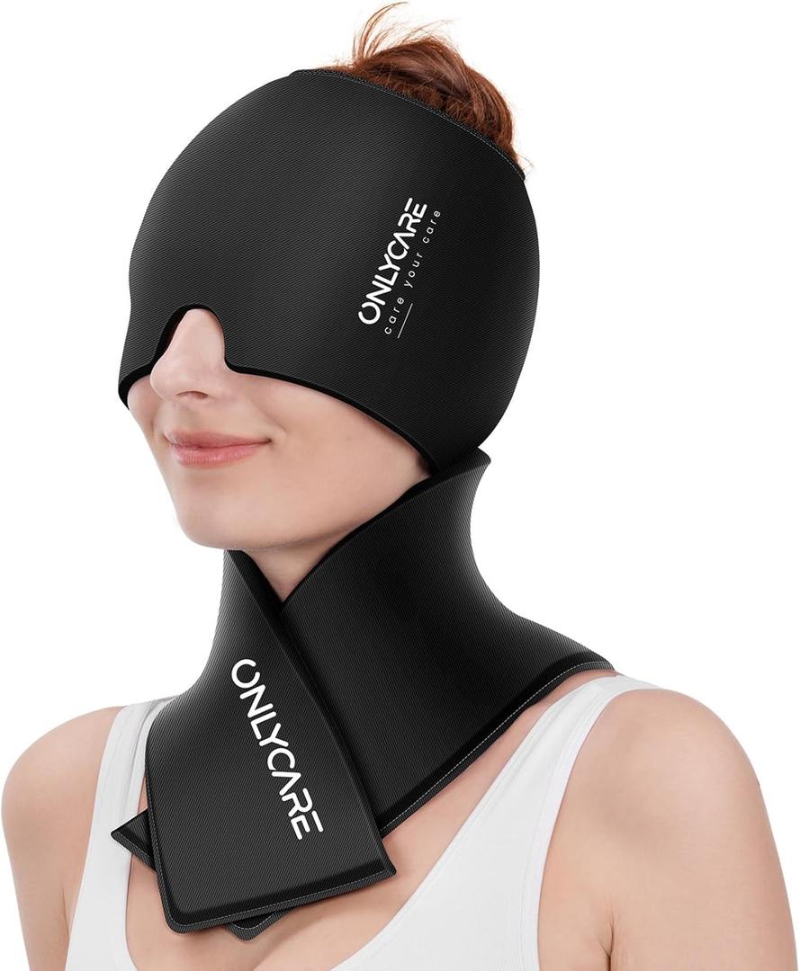 ONLYCARE Migraine Relief Cap and Neck Ice Pack Wrap Gel Set, Upgrade Headache Relief Cap and Shoulder Cold Pack, Hot and Cold Compress, FSA - HSA Eligible, Relief of Pain, Swelling, Office Pressure (Black)