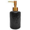 Creative Ceramic Soap Dispenser, Matte Cylindrical Bottle Design with Cute Letter Emboss 10 oz. (Black)